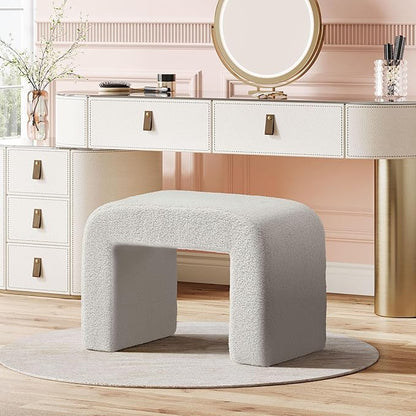Tribesigns Vanity Stool Chair, Modern Boucle Ottoman Foot Rest for Couch, Large Foot Stool Ottoman, Extra Seating for Living Room, Arched Makeup Bench for Vanity, Fully Assembled, Light Gray, 2 Packs