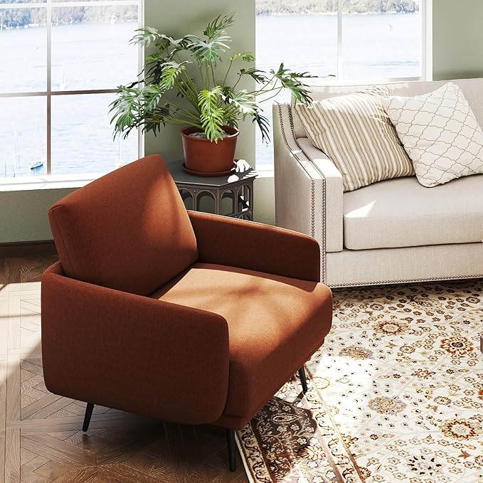 Oversized Accent Chair for Living Room Chairs Reading Arm Chair Comfy Modern Single Sofa Side Chairs with Metal Legs & Soft Cushion for Bedroom, Waiting Room (Velvet Reddish, Set of 1)