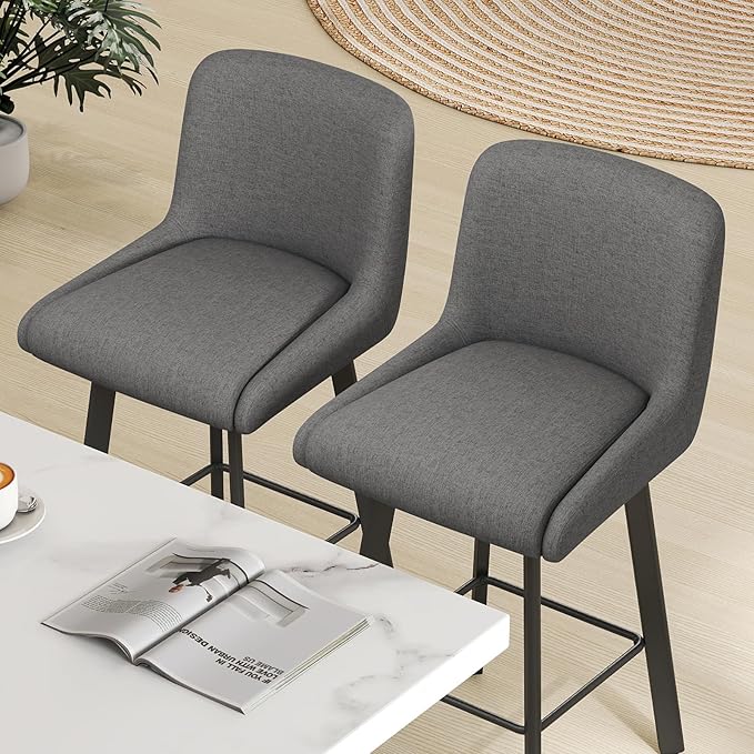 Swivel Bar Stools Set of 3, 30''H Upholstered Barstools with Backs, Modern Counter Height Bar Stool Chairs for Kitchen Island, Metal Legs, Fabric, Gray Counter Stools