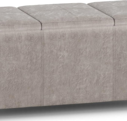 SIMPLIHOME Avalon 42 inch Wide Contemporary Rectangle Storage Ottoman in Distressed Grey Taupe Vegan Faux Leather, Assembled, for the Living Room, Entryway and Family Room