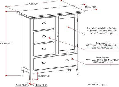 SIMPLIHOME Redmond SOLID WOOD 39 Inch Wide Transitional Medium Storage Cabinet in Hickory Brown, For the Living Room, Entryway and Family Room