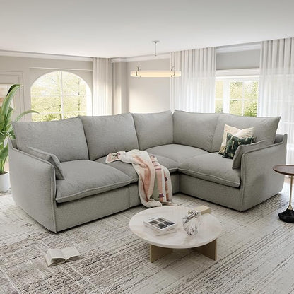 Cloud Modular Sectional Sofa, Waterproof Down Filled Sectional Sofas, High Backrest 4 Seater Sectional Couches for Living Room, Modern Modular Couch with Removable Cover, Light Gray