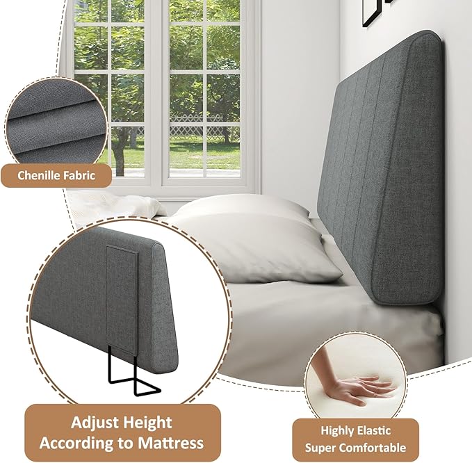 Queen Size Headboard Only-No Assembly, Upholstered Headboard Queen Size Linen Fabric Modern Style Headboards for Adjustable Bed Extra-Thick, Dark Gray