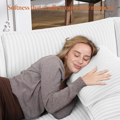 Vesgantti 143" U Shaped Sectional Modular Couch, Comfy Corduroy Upholstered Modular Cloud Sofas for Living Room, Modern Sectional Sofa with 2 Ottoman Deep Seat, Warm White