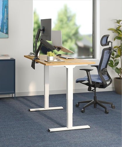 FlexiSpot E6 Bamboo 3-Stage Dual Motor Electric Standing Desk 48 x 24 Sit Stand Up Desk, Holds 220 lbs, Adjustable Height w/ Memory Presets, Solid Bamboo Curved Desktop & White Frame, Ships in 2 Boxes