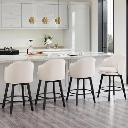 Counter Height Barstools 26 inch Upholstered Swivel Bar Stools with Back and Wood Legs for Kitchen Island,Set of 4,Beige Fabric
