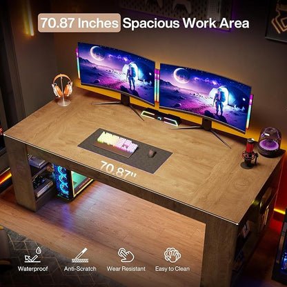 Tribesigns 71-Inch Executive Desk, Large Computer Office Desk with Storage Shelves, Modern Wood Writing Table Business Furniture Workstation for Home Office, Rustic Brown