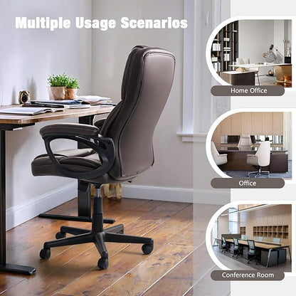 JUMMICO Executive Office Chair High Back Managerial Home Desk Chair, Adjustable Swivel Computer PU Leather Chair with Lumbar Support (Brown)