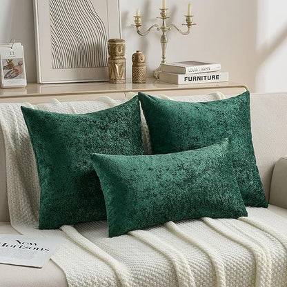 FUTEI Christmas Dark Green Flannel Throw Pillow Covers 20x20 Inch Set of 2,Soft Dimensional Textured Cushion Cases,Modern Home Decor for Couch Living Room