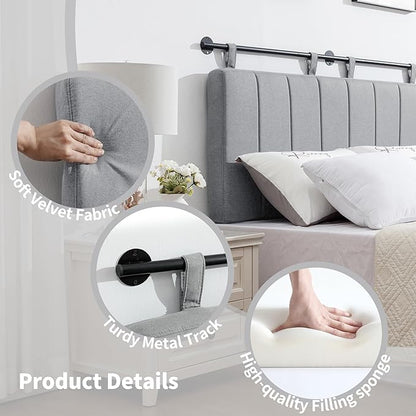 UEV Queen Headboard Only, Wall Mounted Hanging Upholstered Bed Head Board, Modern Vertical Channel Design of Fine Linen, Elegant Grey Fluted Headboard for Bedroom (Grey, Queen Size)