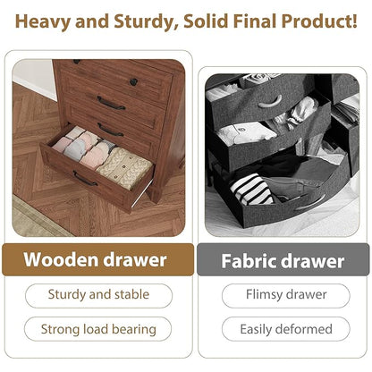 GarveeHome 4 Dresser for Bedroom, 34.8 in Tall Vertical Drawer Dresser with Large Storage, Freestanding Wooden Closet Chest for Bedroom, Living Room, Walunt