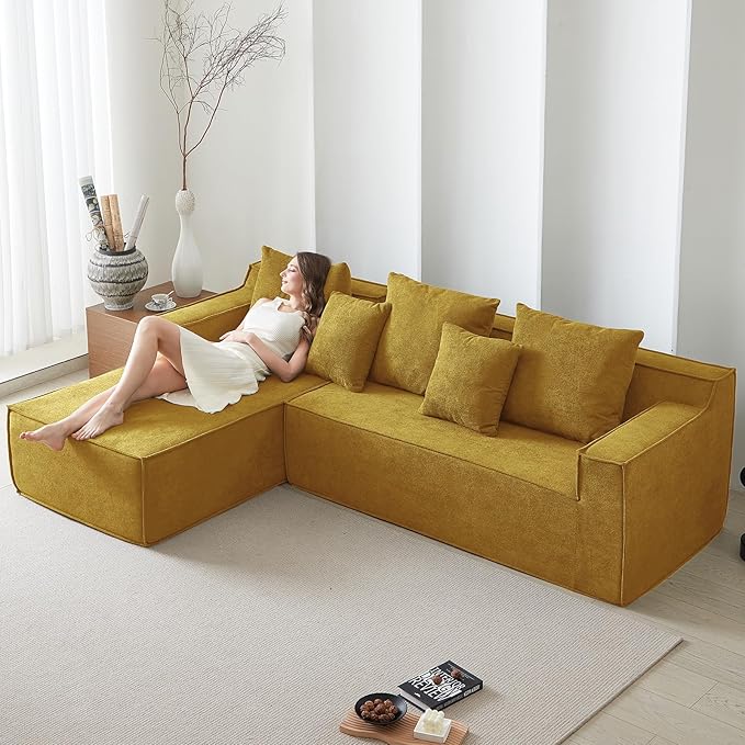 101" Orange Couch for Living Room,Boneless Couch No Assembly Required,Comfy Couches with Oversized Chaise,Compressed Sofa for Any Room,Modern Sofa-Velvet