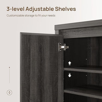 SICOTAS Sideboard Buffet Cabinet with Storage, Fluted Credenza Console Cabinet with Adjustable Shelves, Modern Coffee Bar Storage Cabinet for Kitchen, Living Room, Entryway, Black Oak
