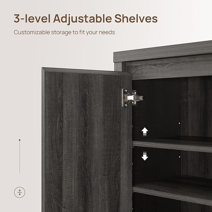 SICOTAS Sideboard Buffet Cabinet with Storage, Fluted Credenza Console Cabinet with Adjustable Shelves, Modern Coffee Bar Storage Cabinet for Kitchen, Living Room, Entryway, Black Oak, 2 PCS