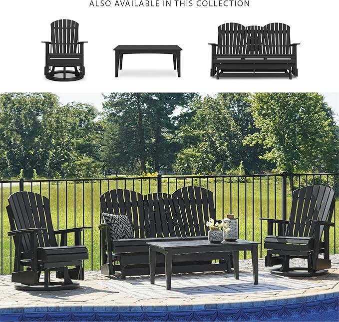 Signature Design by Ashley Hyland Wave Modern Weather Resistant HDPE Outdoor Coffee Table, Black