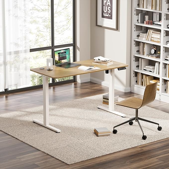 Electric Standing Desk 40 x 24 Inches, Height Adjustable Sit Stand Home Office Computer Desk with Memory Presets,Wood Color