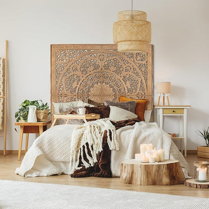 Queen Wood Headboard Rustic | Carved Full Head Board Only | Wooden Wall Art Full Size Bed | Wall Mount Decor King or Queen | Bed Headboard Panels