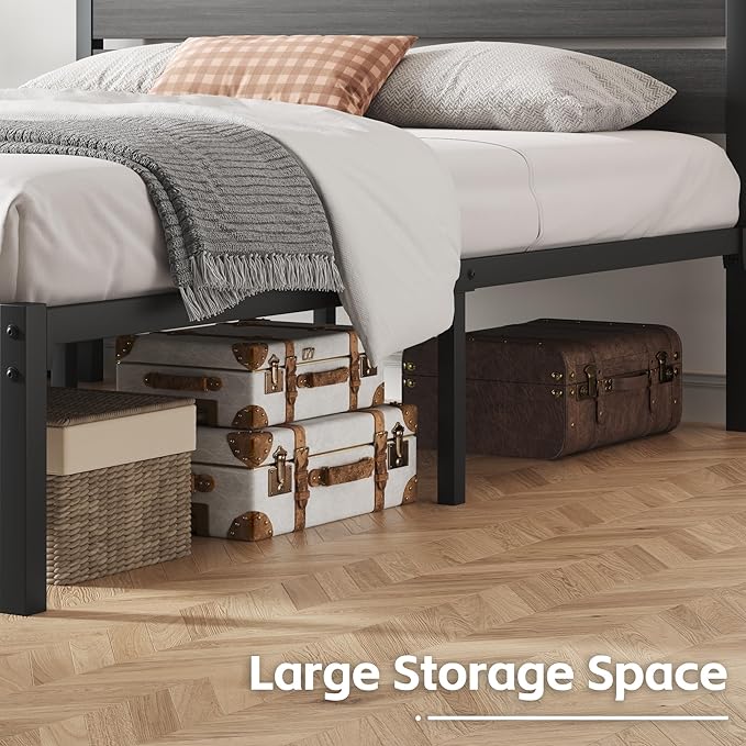 Queen Bed Frame with Headboard and Footboard, Metal Platform Bed Frame with Under Bed Storage, All-Metal Support System, No Box Spring Needed, Easy Assembly,Rustic Grey