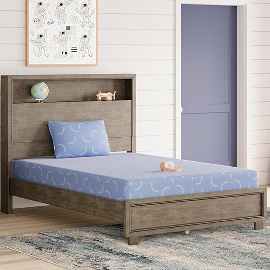 Signature Design by Ashley Full Size iKidz 7 Inch Firm Gel Memory Foam Mattress with Stretch Knit Cover & Pillow Included, Blue Ocean, Fiberglass Free, Mattress in A Box
