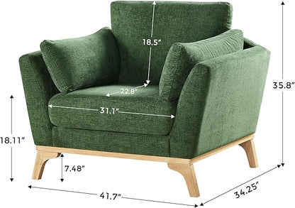 VANOMi Large-Sized Accent Chair, Thick Cushion Bedroom Reading Chair, Comfortable Living Room Single Sofa, Chenille Olive