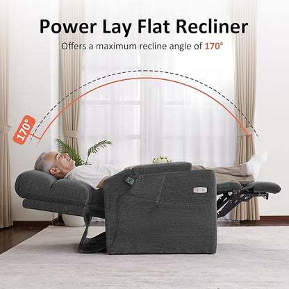 MCombo Lay Flat Dual Motor Power Lift Recliner Chair with Massage & Dual Heating, Arm Storage, Extended Footrest, USB A/C Ports & Cup Holders, Infinite Position for Elderly, Fabric LC002 (Gray)