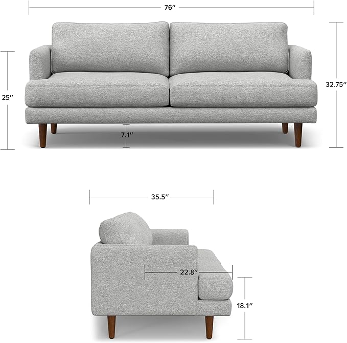 SIMPLIHOME Livingston 76-inch Wide Sofa in Mist Grey Woven-Blend Fabric, Handcrafted Loveseat Couch for Living Room or Family Room, Mid-Century Modern Style, Solid Wood Frame