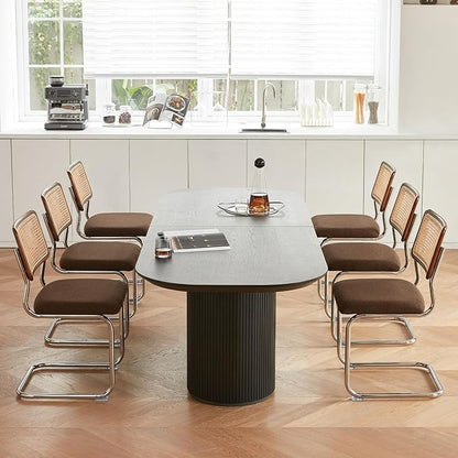 Brown Rattan Dining Chairs Set of 4,Wooden Mid-Century Modern Kitchen Chairs, Mesh Back Cane Dining Room Chairs, Cesca Chair with Metal Chrome Legs