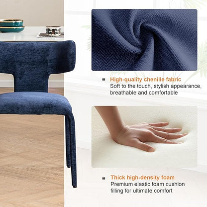 Kidol & Shellder Dining Chairs Set of 2,Modern Upholstered Fabric Dining Room Chairs with Curved Barrel Back,Armless Kitchen Chairs with Metal Legs and Padded Seat for Living Room and Bedroom Blue