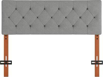 Upholstered Full Size Headboard Only for Bed Frame from 42”-55”, Adjustable Height Full Headboards with Durable Wood Leg, Fabric Bed Board in Modern Button Design, Light Grey