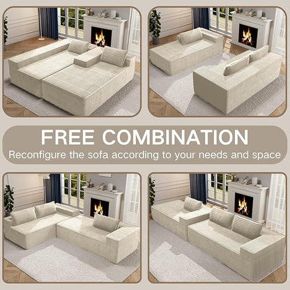 105" Modular Sectional Sofa L-Shape Chaise, Modular Cloud Couch Sofa with Deep Seat, Upholstered Couches for Living Room Bedroom No Assembly Required (Beige)