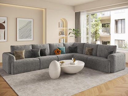 EASE MOOSE Boneless Modular Cloud Couch, Oversized L-Shaped Sectional Sofa for Living Room, Extra Large Movable Couches, 6-Deep-Seat Movable Sofas for Bedroom, Apartment, Chenille (Light Grey)