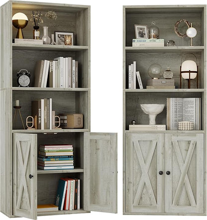 IRONCK Industrial Bookshelves and Bookcases with Doors 11.8 in Depth Set of 2 Floor Standing 5 Shelf Display Storage Shelves Bookcase Home Decor Furniture for Home, Office, Living Room, Bedroom