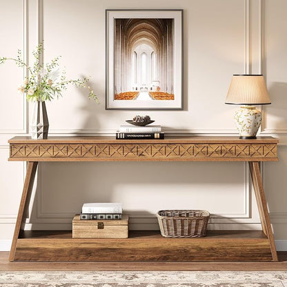 Tribesigns Farmhouse Console Table, 70.9-Inch Extra Long Entryway Table with Storage, 2-Tier Narrow Sofa Table Behind Couch, Wooden Accent Table for Living Room, Hallway, Foyer, Rustic Brown