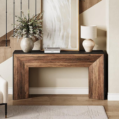 LITTLE TREE Console Table, 63 Inches Extra Long Sofa Table for Living Room, Modern Hallway Entryway Foyer Table for Entrance, Easy Assembly, Black & Rustic Brown