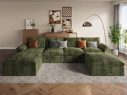 EASE MOOSE Boneless Modular Cloud Couch, U-Shaped Oversized Sectional Sofa for Living Room with Ottoman, Extra Large Movable Couches, 6-Deep-Seat Sofas for Bedroom, Apartment, Chenille (Green)