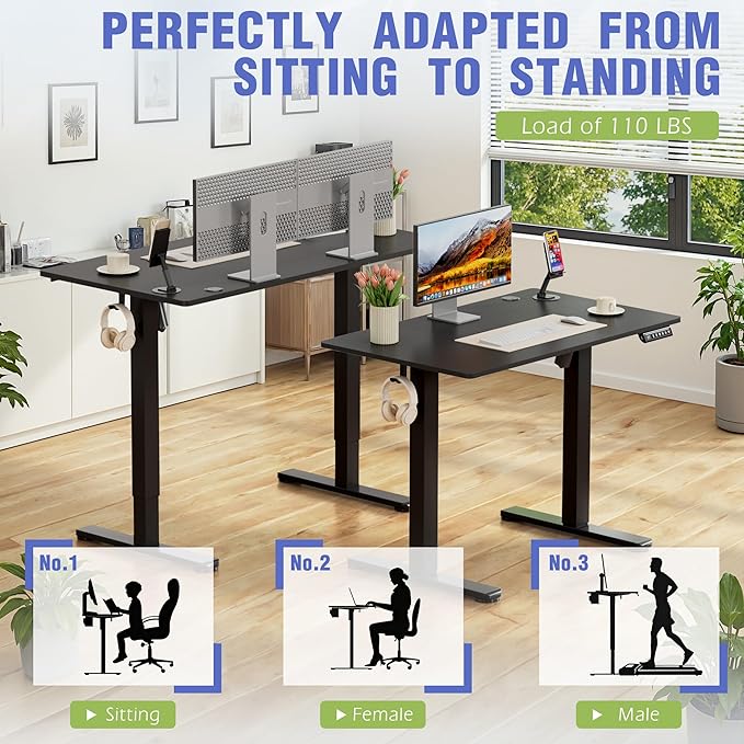 Homall Height Adjustable Electric Standing Desk, Memory Stand up Desk with Headphone Hook, Home Office Desks with Splice Board