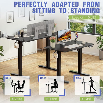 Homall Height Adjustable Electric Standing Desk, Memory Stand up Desk with Headphone Hook, Home Office Desks with Splice Board