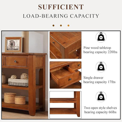 LKTART Solid Wood Console Table Entryway Table with Storage Drawers and Bottom Shelf Sofa Table for Entry Hallway Foyer Sofa Couch Table,Easy Assembly (48.8" Brown)