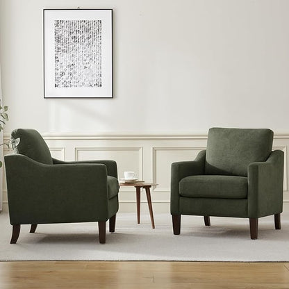 VKNOW Mid Century Modern Accent Chair, Upholstered Living Room Chairs Armchair for Bedroom, Comfy Reading Accent Chairs with Wood Legs for Living Room (2, Green)