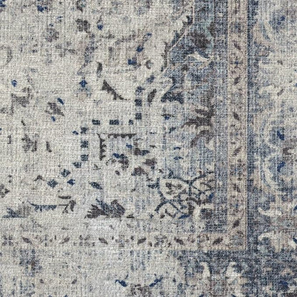 RUGGABLE Washable Vintage Area Rug – Sarrah Blue Quartz 2x3, Stain-Resistant, Non-Slip – Small Machine Washable Rugs for Living Room, Bedroom, Hallway, Entryway & Bathroom–with Cushioned Pad