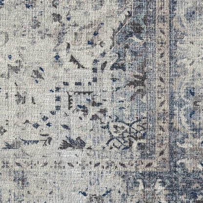 RUGGABLE Washable Vintage Runner Rug – Sarrah Blue Quartz 2.5x12, Stain-Resistant, Non-Slip Hallway Runner – Machine Washable Rug for Hallway, Entryway, Living Room & Kitchen–with Standard Pad
