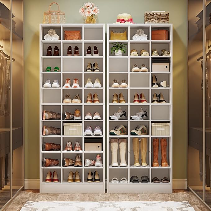 Tribesigns 10-Tier Shoe Storage Cabinet Set of 2, White Wooden Shoe Rack with 30 Cubbies, Freestanding Tall Entryway Shoe Organizer for Closet, Entryway, Living Room