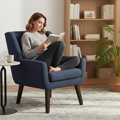 HUIMO Accent Chair Living Room Chair, Upholstered Button Tufted Armchair, Linen Fabric Sofa Chairs for Bedroom, Living Room, Mid Century Modern Comfy Reading Chair (Dark Blue)
