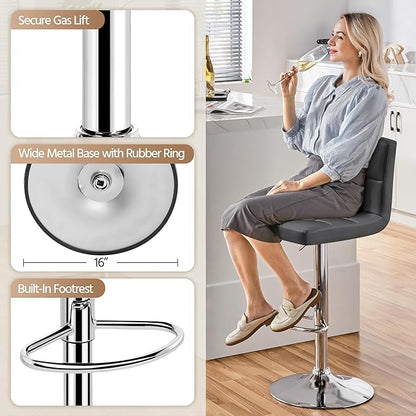 Yaheetech 2 Pack Bar Stools with Backrest, Adjustable Height 25"-36" Swivel Counter Stools, PU Leather Kitchen Barstools with Footrest for Kitchen Island, Dining Room, Gray
