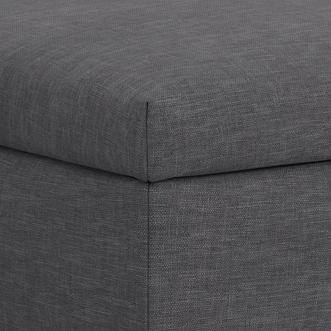 SIMPLIHOME Rebecca 48 inch Wide Mid Century Modern Rectangle Large Coffee Table Storage Ottoman with Lift up Lid in Slate Grey Polyester , Assembled, For the Living Room, Entryway and Family Room