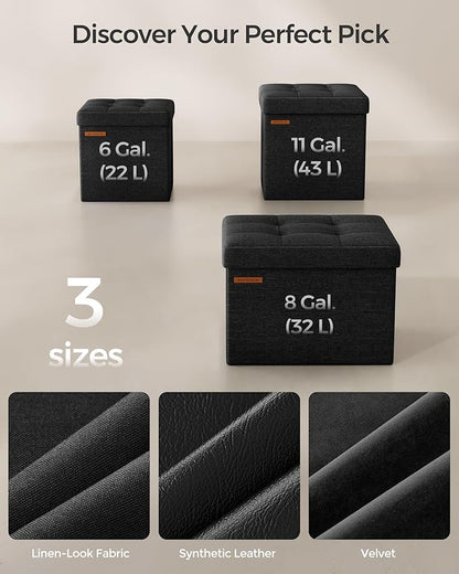 SONGMICS Storage Ottoman, Foldable Small Ottoman Foot Rest, 11.8 Inches Foot Stool, Cube Ottoman with Storage, Load up to 286 lb, for Living Room, Bedroom, Dorm, Ink Black ULSF028B01