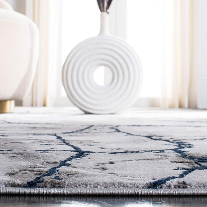 SAFAVIEH Craft Collection Accent Rug - 2'7" x 5', Ivory Grey & Blue, Modern Abstract Design, Non-Shedding & Easy Care, Ideal for High Traffic Areas in Entryway, Living Room, Bedroom (CFT877M)