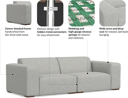 SIMPLIHOME Rex 2-Seater Modular Sofa in 100% Recycled Polyester Tightly Woven Performance Fabric, Pale Grey, 88-inches Wide, Handcrafted Modern-Style Loveseat Sofa for Living Room