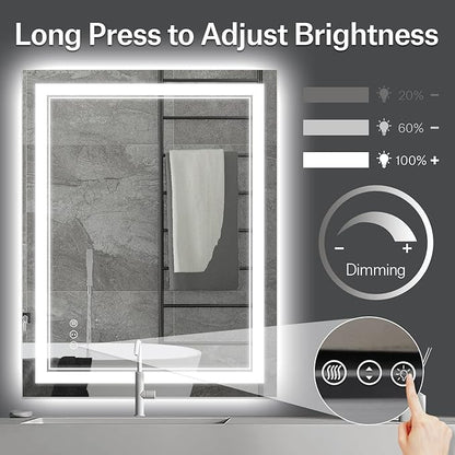 30x36 Inch LED Bathroom Mirror with Lights, Backlit and Front Lighted Bathroom Mirrors for Wall, Anti-Fog Dimmable Memory Shatterproof LED Vanity Mirror for Bathroom