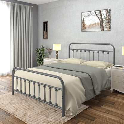 Golden Gate Beds Vintage Style Metal Bed Frame with Wrought Iron Headboard and Footboard, Classic Platform Bedframe Storage, No Box Spring Needed, Mattress Foundation, Silver, Queen Size